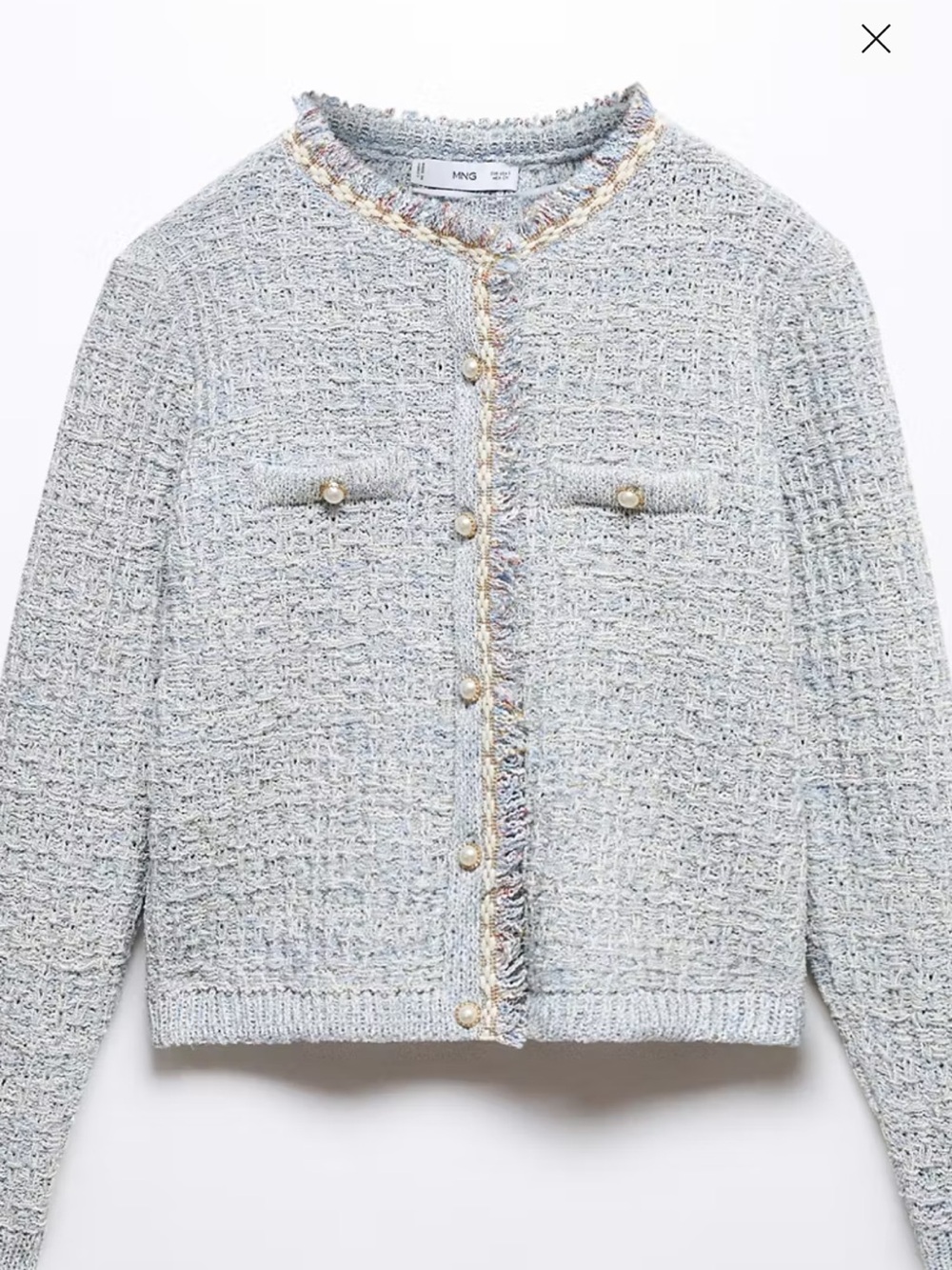 Mango Light Blue Tweed Pearl-Button Jacket